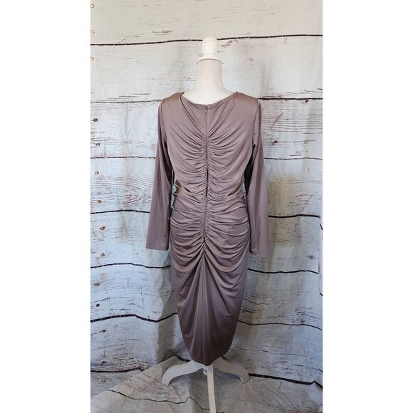 Eliza J Taupe Long Sleeve Ruched Cocktail Dress Size 14 NWT - Picture 3 of 7